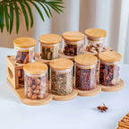 Set of 6 Bamboo Food Storage Jars with Lids, 200ml, Glass Jars for Spices