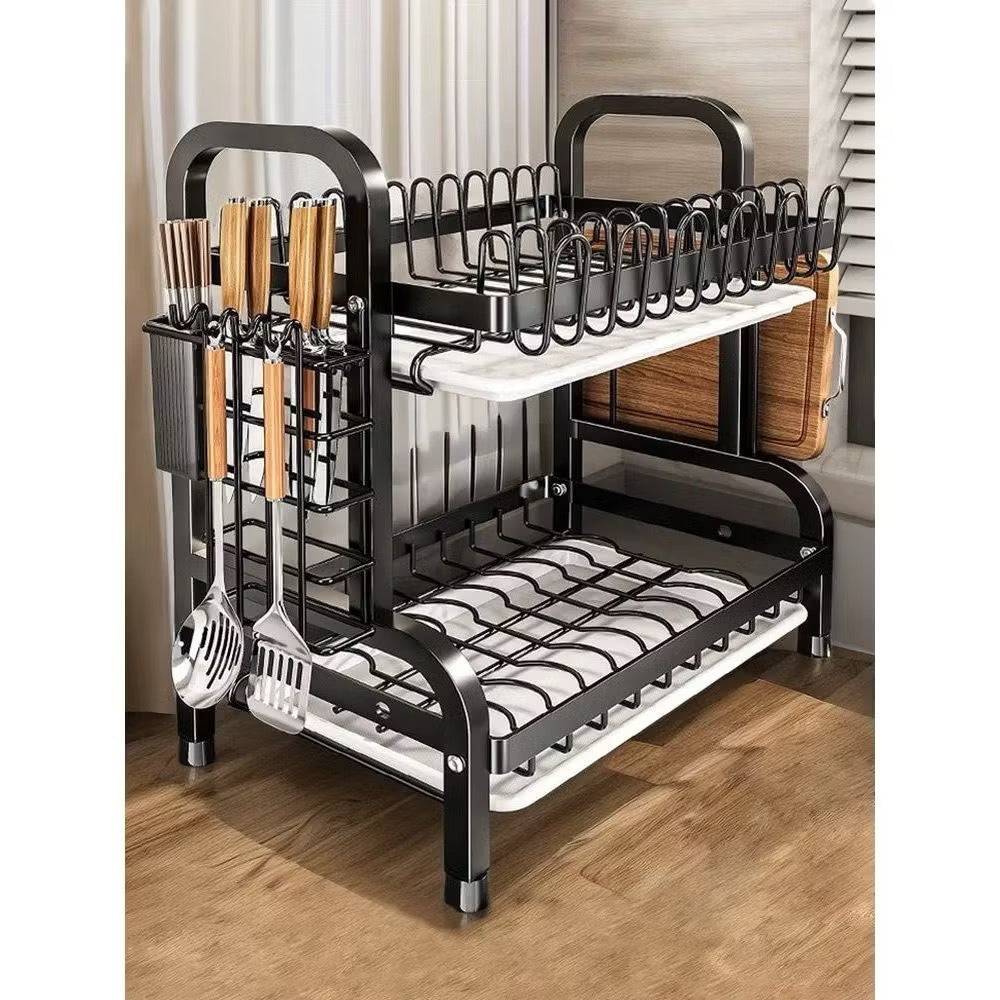 Stainless Steel Kitchen Rack Dish Drainer, Black Sink Dish Organizer, Stainless Steel Kitchen Rack