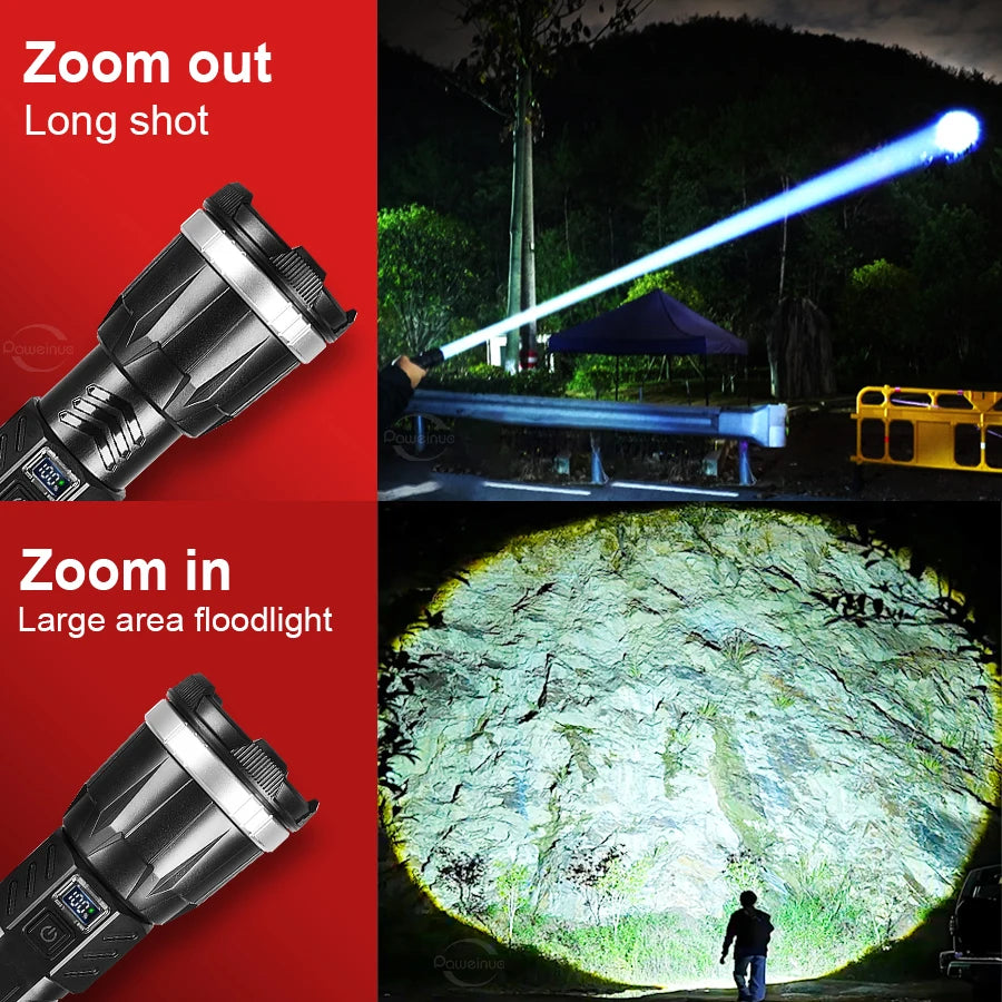 19000000LM Super Powerful Flashlight Built-in 3*18650 High Power Torch Rechargeable LED Light Big Aperture Camping COB Lantern