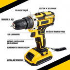 48V Cordless Impact Drill and Screwdriver 340W with Drill Bits, Black - 2 Batteries Included, Adjustable Torque and LED - Ideal for Professionals and DIYers