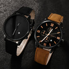 Set of 4 Elegant Men's Quartz Watches in Synthetic Leather and Stainless Steel, Casual Style, Includes Date and Multiple Time Zones